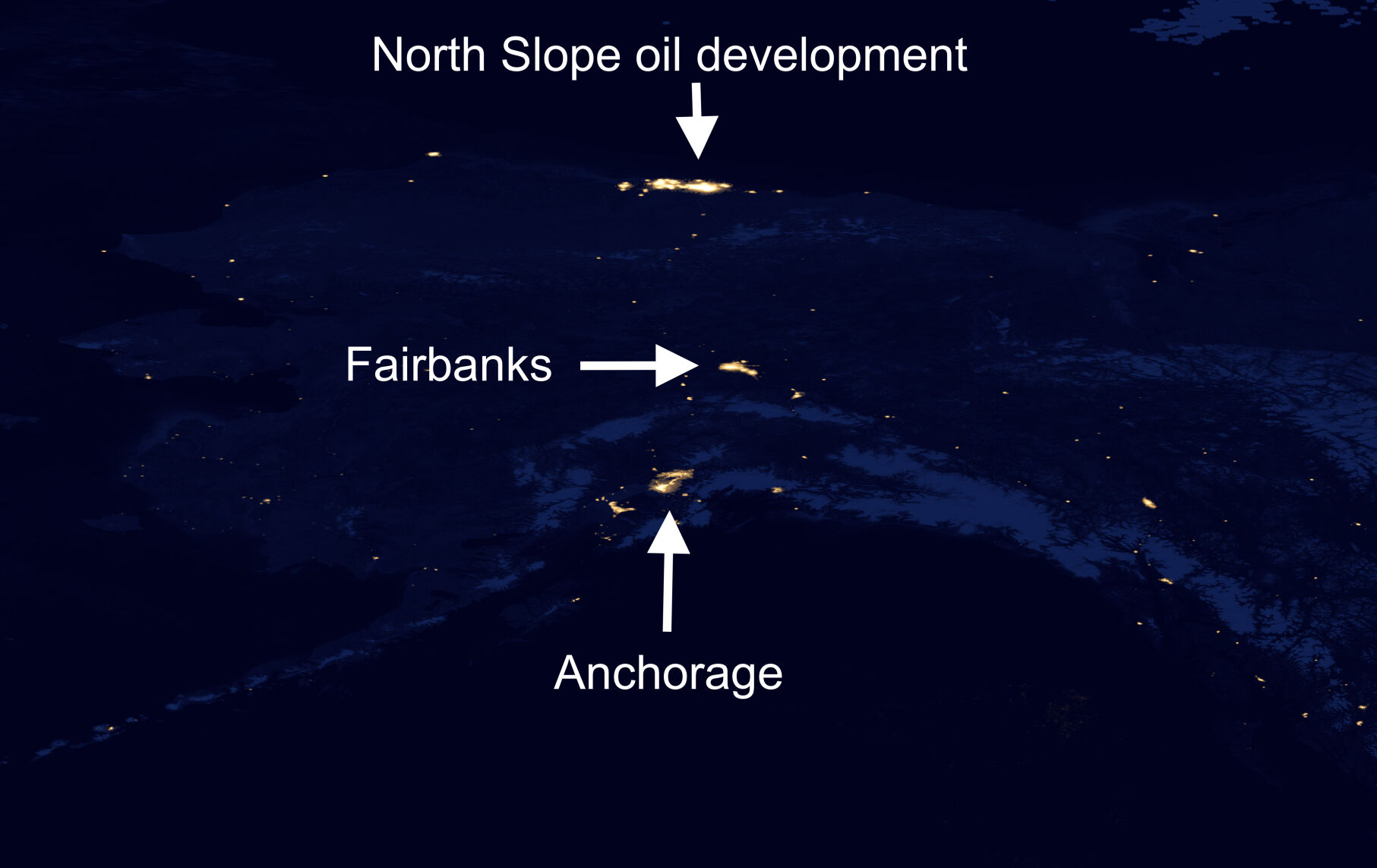 1. Alaska at night, NASA Earth Observatory, Public domain.jpg